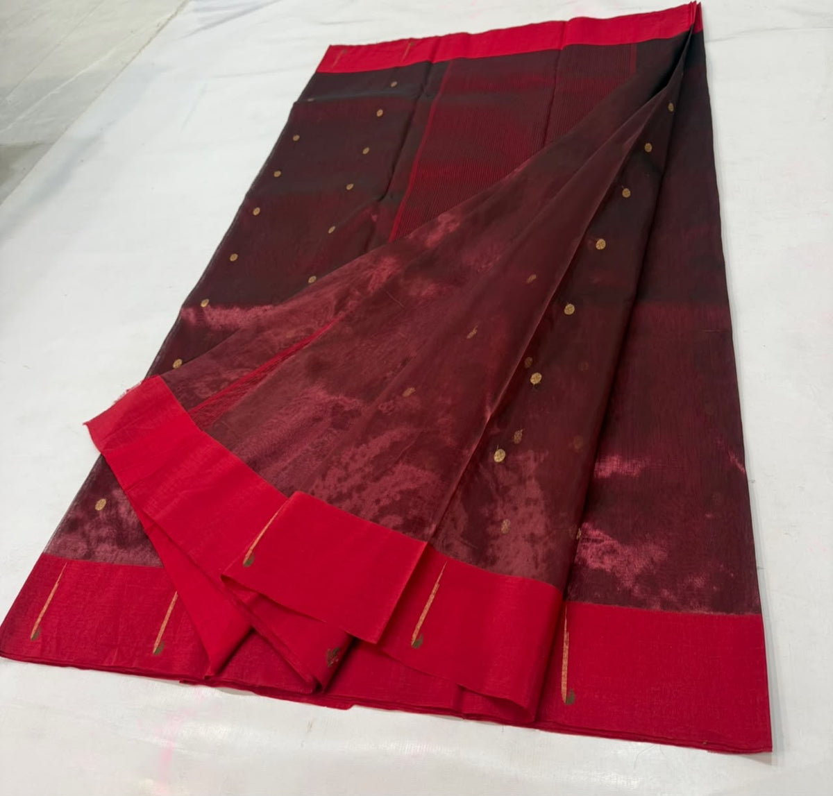 Maroon Chanderi Tissue Silk saree with zari weaving