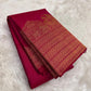 Deep Maroon handwoven pure silk Kanjivaram saree with floral butta motifs — full saree overview — Idam Living