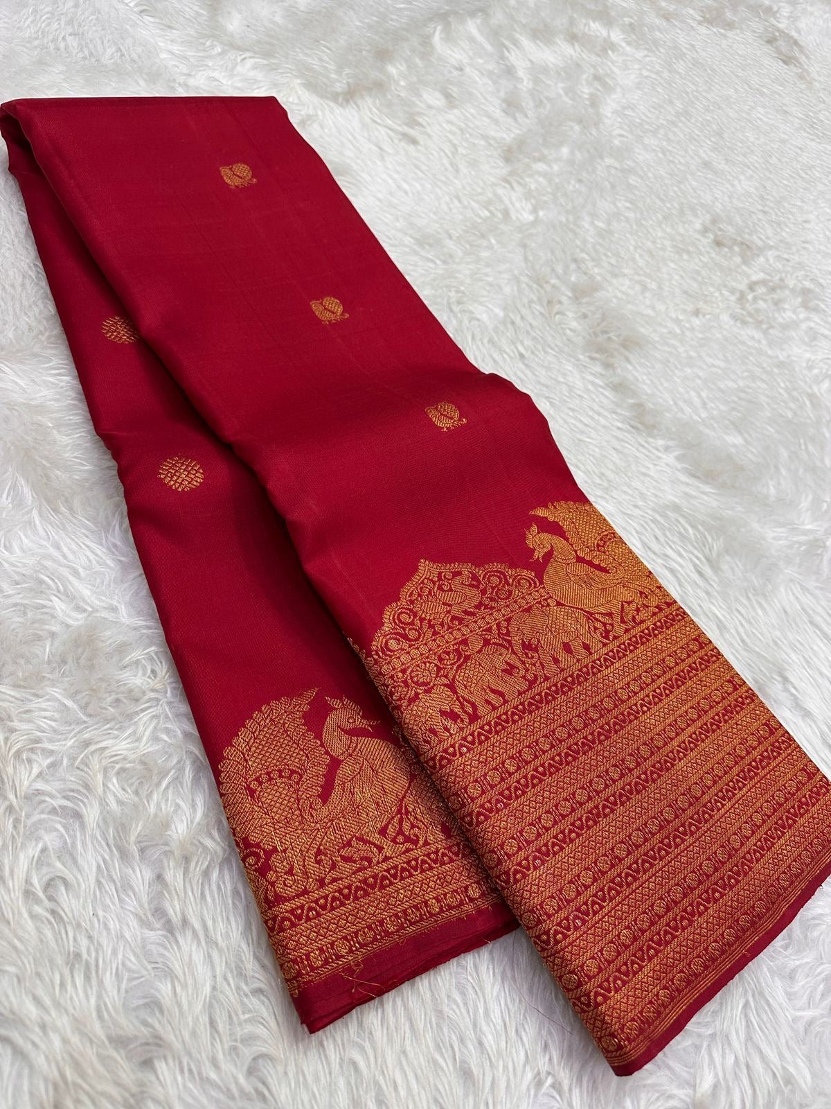 Deep Maroon Kanjivaram pure silk saree folded view