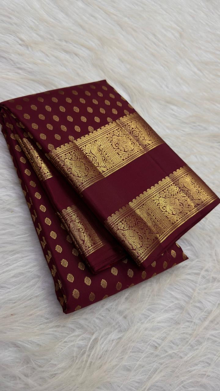 Maroon Kancheepuram Rettapet Butta saree