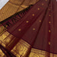 Deep Garnet Maroon Handwoven Pure Silk Kanchi Pattu Vairaoosi Saree with Gold Zari Buttas and Traditional Medallion Border