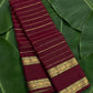 Deep maroon handwoven Kanjeevaram pure silk saree with seepu reku body and forest green rettapet border — Idam Living