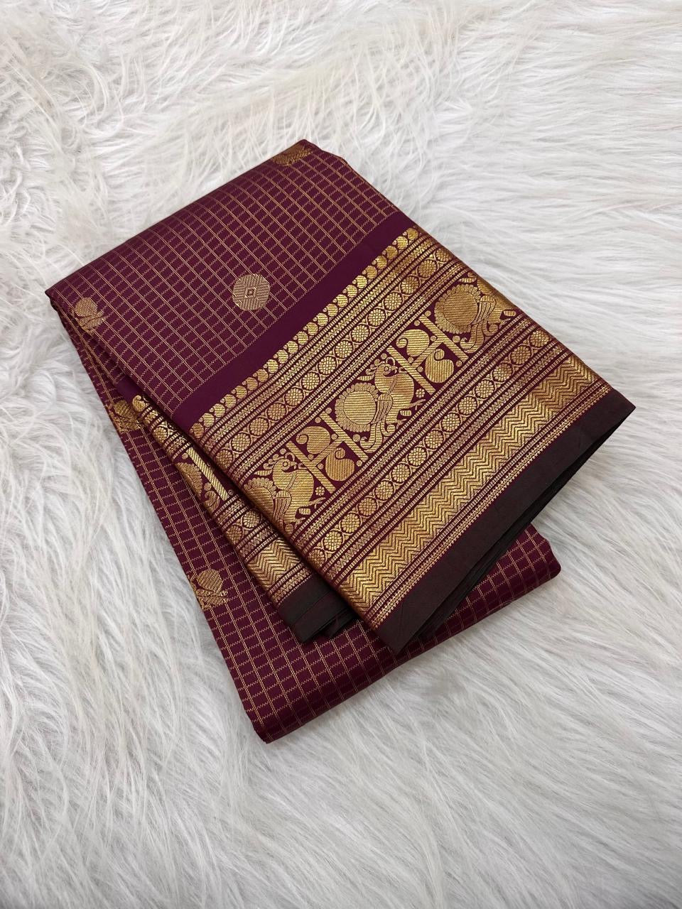 Deep maroon Lightweight Kanjipuram saree with Zari Kattam
