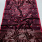 Deep Maroon Handwoven Pattu Silk Chanderi Saree with Silver-Coral Feather Motifs
