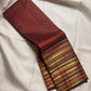 Deep cocoa maroon handwoven pure silk Kanjivaram saree, full saree draped view