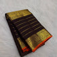 Deep Coffee Brown Handwoven Pure Silk Kancheepuram Saree with Zari Kattam Floral Butta and Vanasringaram Yaanai Border