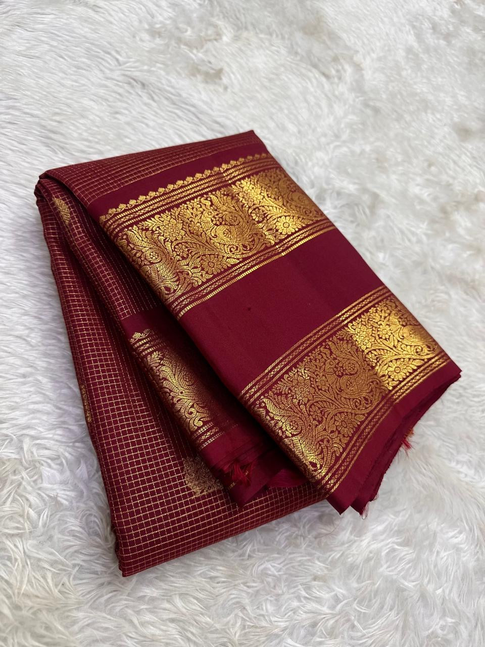 Deep Maroon Handwoven Pure Silk Kanjivaram Saree with Zari Kattam Butta and Vanasringaram Floral Border