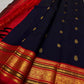 Ink Navy Blue handwoven Varisaipet saree with traditional antique-gold zari buttas.