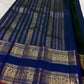Deep Navy Blue Handwoven Pure Silk Kanchipuram Saree with Rettapet Mayil Zari Border and Orange-Red Selvedge