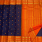 Deep Navy Blue Kanjivaram saree with alternating 2-gram thread zari buttas