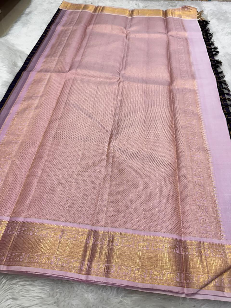Deep Ink Navy Pure Silk Kanchipuram Zari Kattam saree.