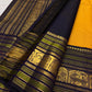 Deep navy Varisaipet zari border on turmeric yellow Kanjeevaram silk saree, border detail