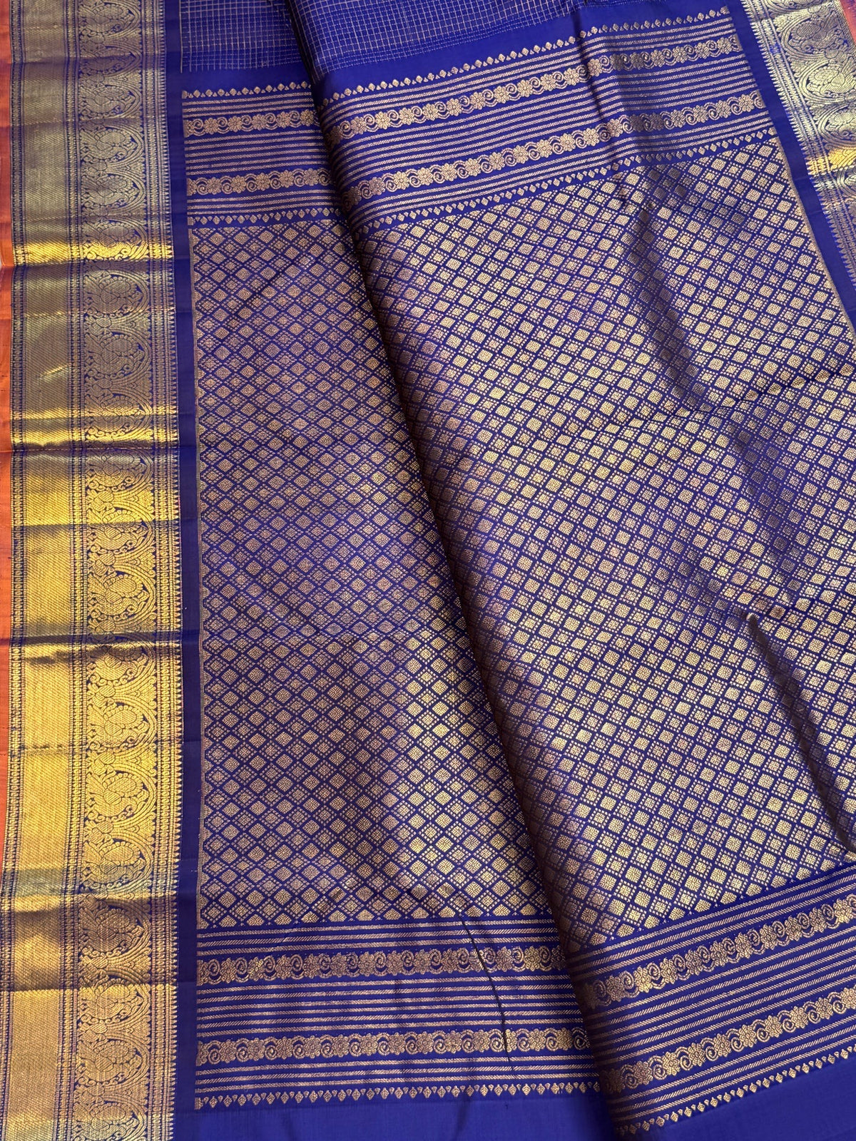 Deep Neelam blue handwoven Pure Silk Kanjivaram Zari Kattam saree