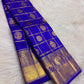 Sapphire-blue Kanchipuram silk body with fine gold Zari Kattam and traditional motifs positioned in checks.