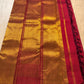 Deep Raspberry Pinkish Red Pure Silk Kanjeevaram Ettukol Saree - heritage gold border detail