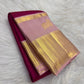 Deep Raspberry Pink Handwoven Pure Silk Kanjeevaram Korvai Saree with Blush Pink Gold Zari Border