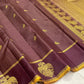 Deep Plum and Marigold Handwoven Pure Silk Kancheepuram Saree with Gandaberunda Butta Border