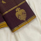 Deep Plum and Marigold Handwoven Pure Silk Kancheepuram Saree with Gandaberunda Butta Border