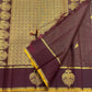 Deep Plum and Marigold Handwoven Pure Silk Kancheepuram Saree with Gandaberunda Butta Border