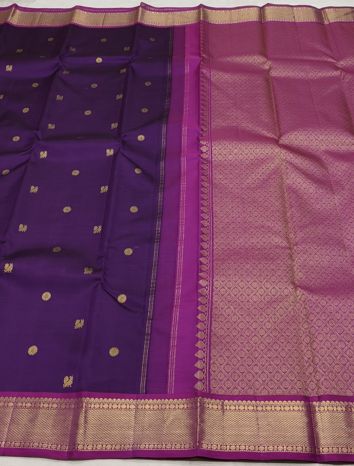 Royal Plum purple Kanchipuram Silk Saree with Mayil Chakram Butta