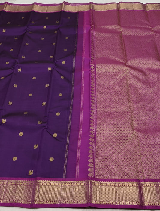 Royal Plum purple Kanchipuram Silk Saree with Mayil Chakram Butta