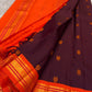 Deep Plum Handwoven Pure Silk Kanchipuram Saree with Orange Border Mayil Chakram Butta
