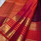 Deep Plum Handwoven Pure Silk Kanchipuram Zari Kattam Saree with Vermilion Elephant Zari Border – front full drape view