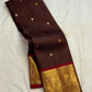 Deep brown and maroon handwoven Kanjivaram Zari Kattam pure silk saree with gold zari checks