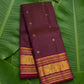 Deep plum handwoven Kancheepuram pure silk saree with zari kattam body and sorgavasal peacock magenta korvai border — Idam Living