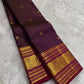 Deep Plum Purple Pure Silk Kanjivaram Zari Kattam Saree - front view