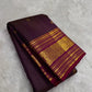 Deep Plum Purple Pure Silk Kanjivaram Zari Kattam Saree - full saree view