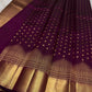 Deep Plum Purple Kanjivaram saree with geometric antique gold zari border