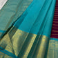 Deep Plum Handwoven Pure Silk Kancheepuram Korvai Saree with Turquoise Zari Border and Veldhari Lines