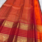 Deep Plum Handwoven Pure Silk Kanchipuram Zari Kattam Saree with Vermilion Elephant Zari Border – silk fabric close-up
