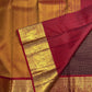 Deep plum-brown handloom silk with fine gold Zari Kattam checks