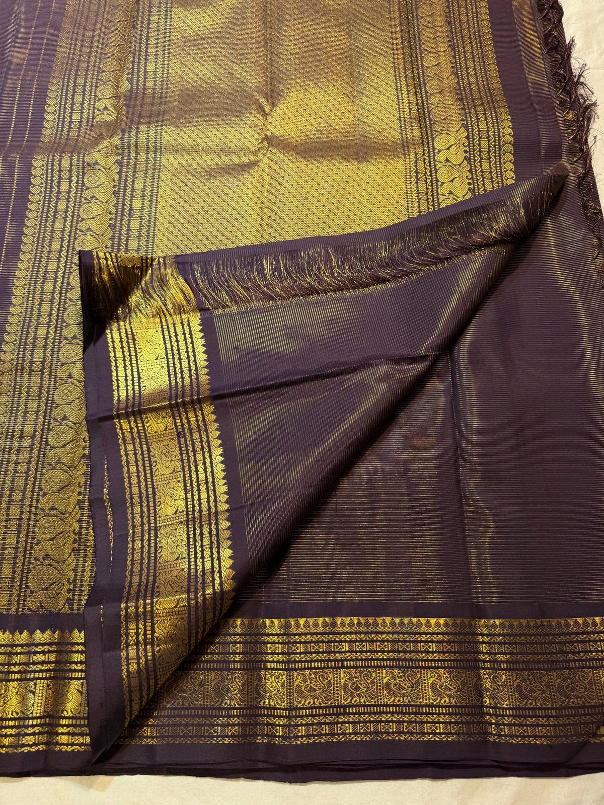 Kanchana Brown-Purple Vairaoosi Kanjivaram Silk Saree with Zari Border