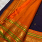 Deep Purple Kanchipuram silk saree with spaced antique-gold zari motifs and layered Varisaipet border.
