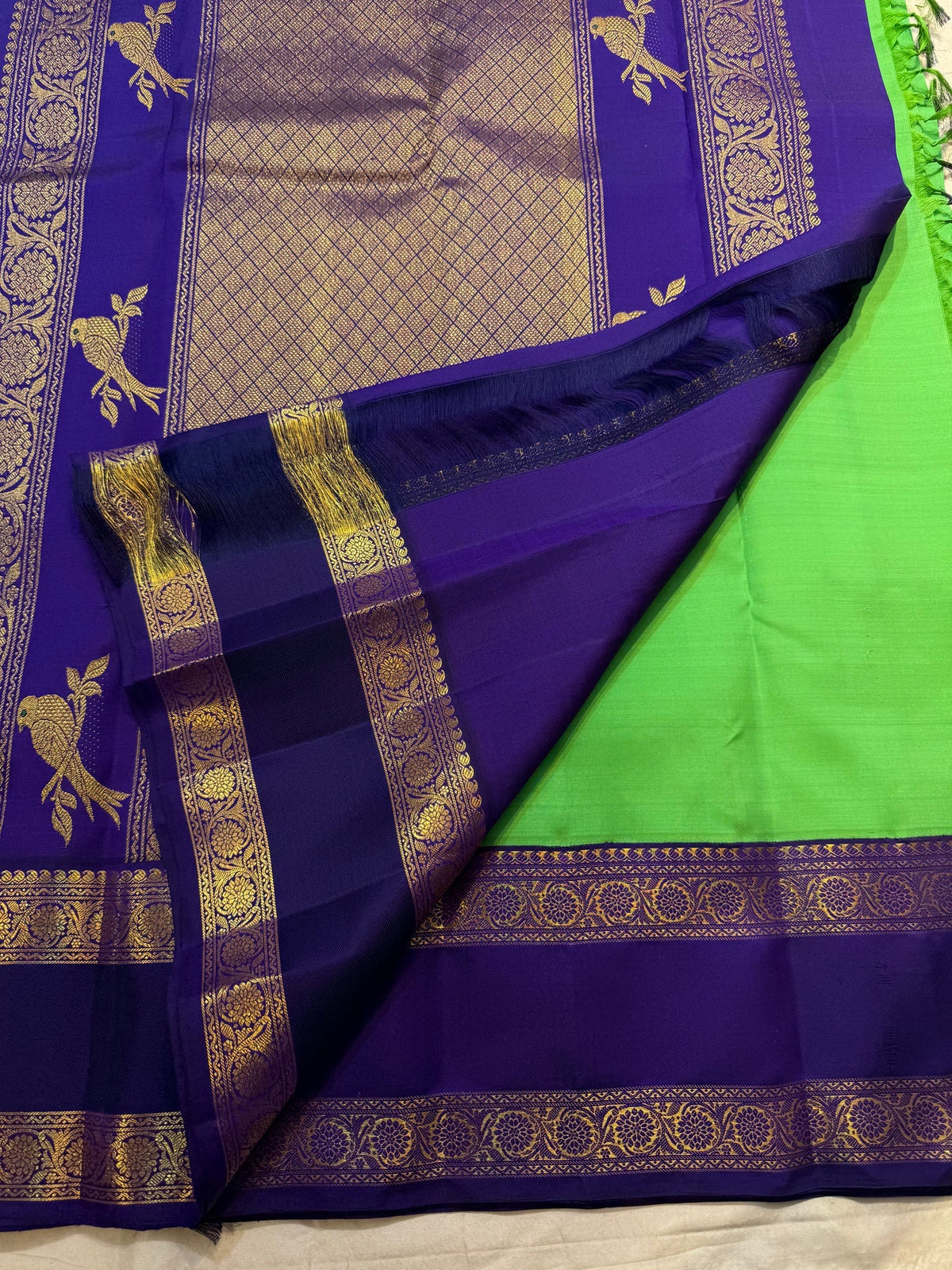 Deep Royal Purple floral zari border on Pure Silk Kanchipuram Rettapet saree