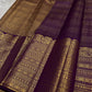 Folded Deep Aubergine Purple Zari Kattam saree with petite gold buttas and broad multi-register gold zari border.