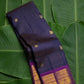 Deep purple gold zari border detail on royal blue and magenta Rettapet Kanchipuram silk saree