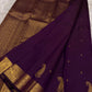 Deep Aubergine Purple pure mulberry silk saree with spaced gold buttas and large paisley motifs