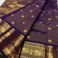 Purple Kanjeevaram saree with ornate peacock gold border