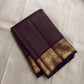 Close-up of deep purple Kanchipuram Zari Kattam silk saree body showing fine interlocking gold check weave — Idam Living