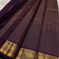 Full pallu of deep purple Kanjeevaram saree with vertical gold zari stripes and Maanga Mayil border panels — Idam Living