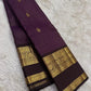Deep purple handwoven Kanjeevaram Zari Kattam saree with a dark traditional Rettapet border.