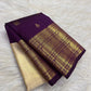 Maanga-inspired gold-zari border on Deep Aubergine Purple Kanjivaram silk.