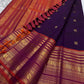 Deep purple handwoven pure silk Kanchi Pattu saree with Varisaipet Mayil Butta and rust orange silk thread border — Idam Living