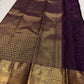 Grand Mayil peacock border in antique gold on Deep Purple Kanjivaram saree.