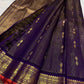Deep Purple Handwoven Pure Silk Kanjeevaram Oosi Zari Kattam Saree with Classic Gold Zari Border