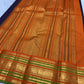 Deep Purple pure silk Kanjeevaram Varisaipet saree with Burnt Orange green and antique-gold zari border.